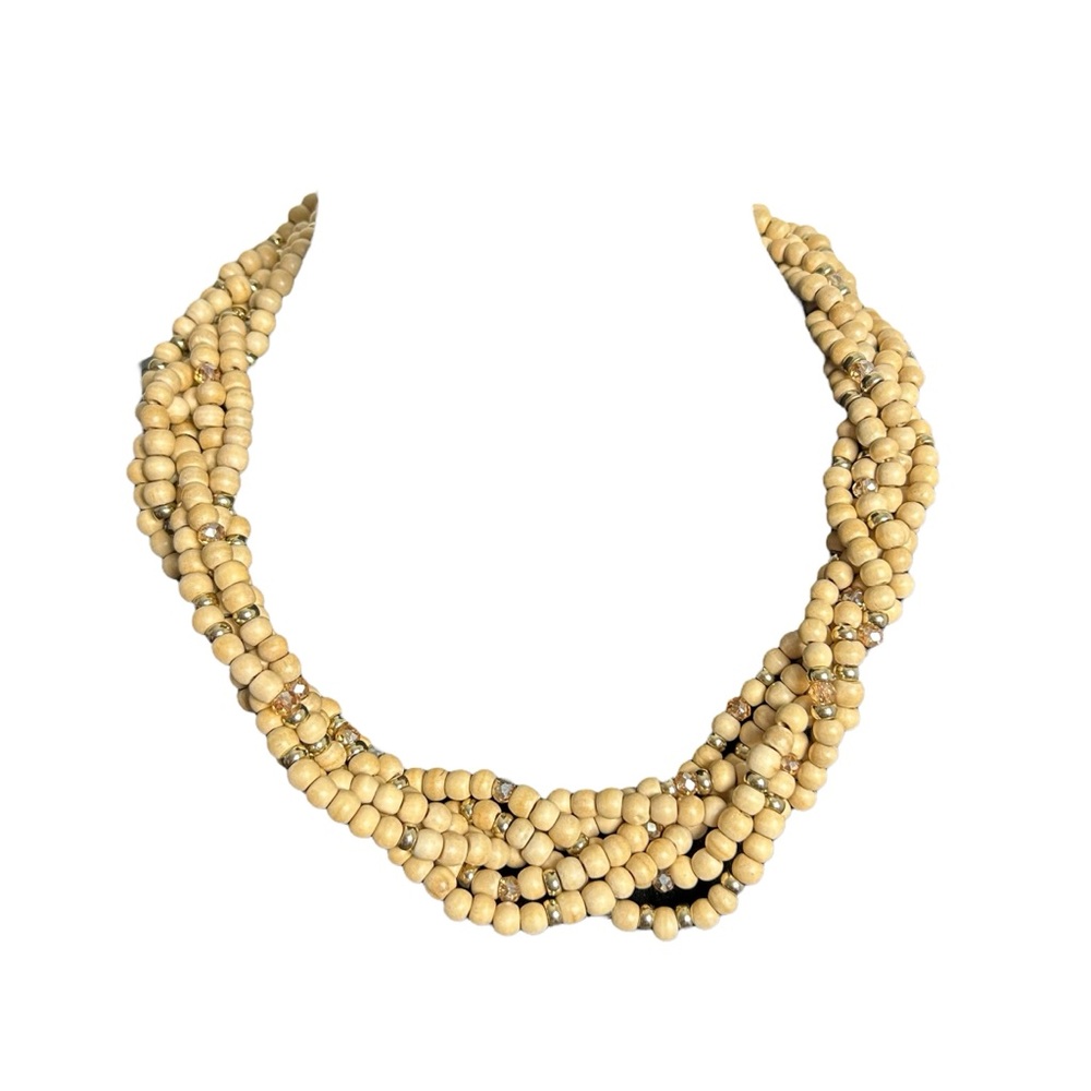 Wooden Braided Beaded Necklace NEW! $95